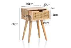 Nattbord Wohnling Massivt mangotre med 1 skuff med wienerfletting i moderne design Lysebrun