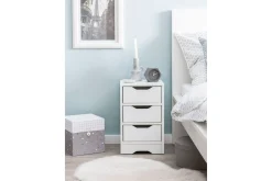 Nattbord Wohnling med 3 skuffer i et enkelt, moderne design for rammemadrass Hvit