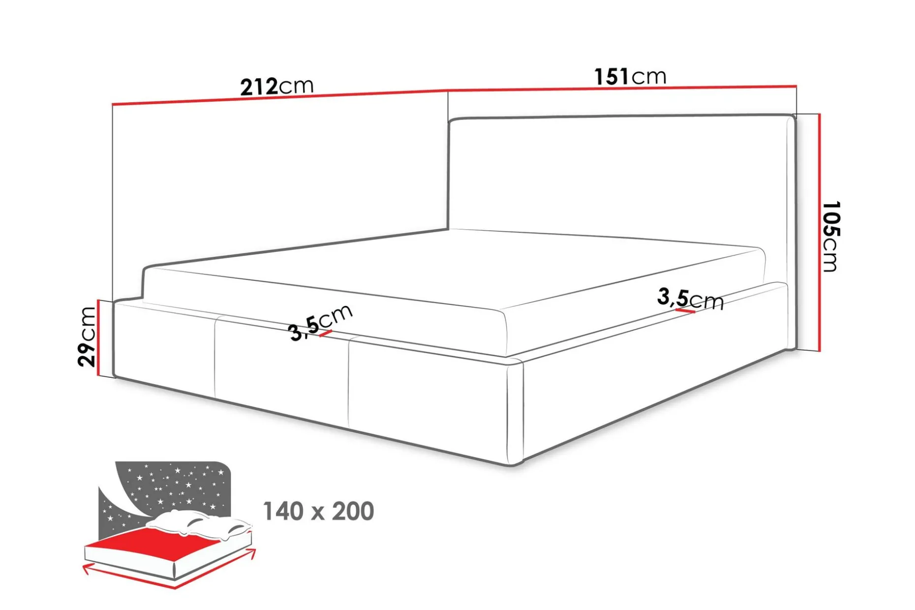 Nieres Oppbevaringsseng 140x200 cm