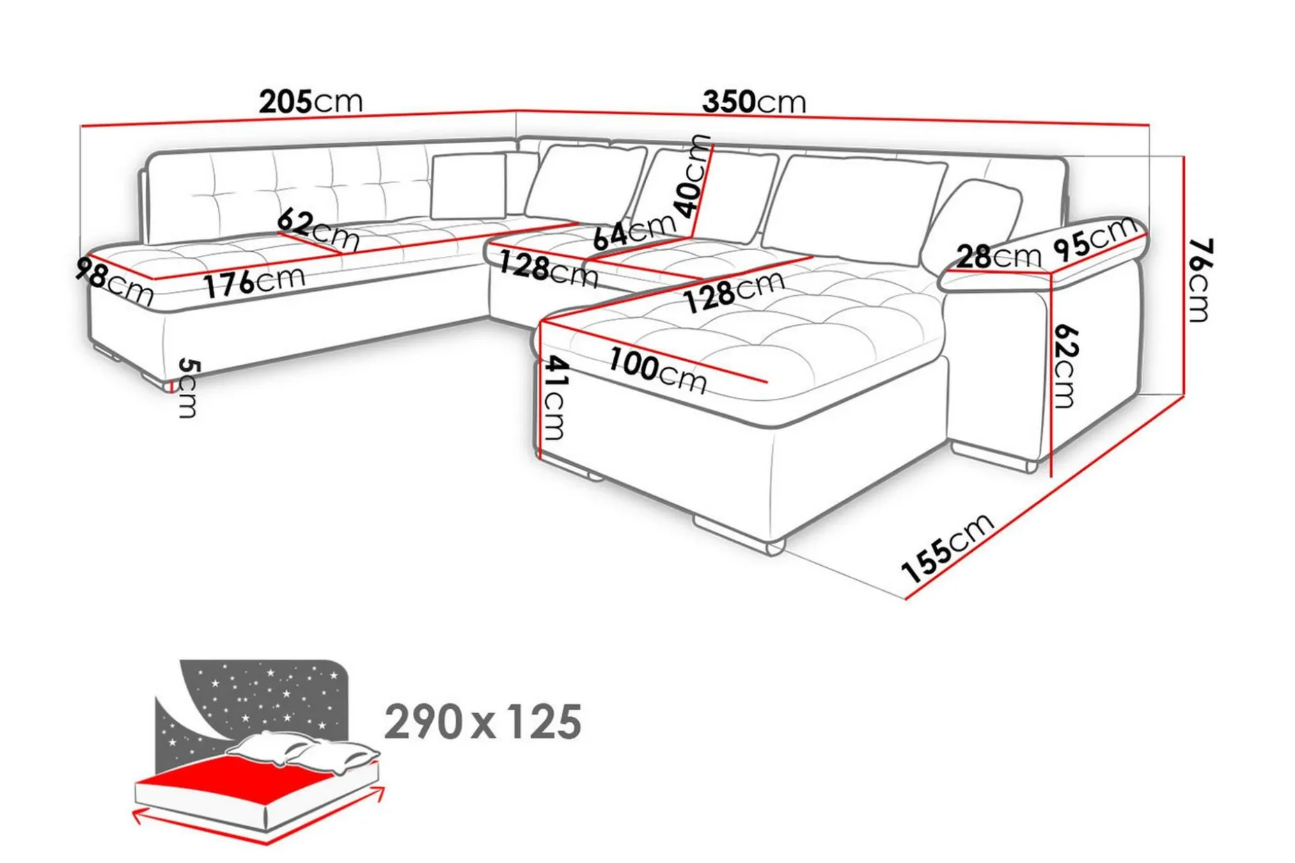 Niko U-sovesofa 350x205x76 cm