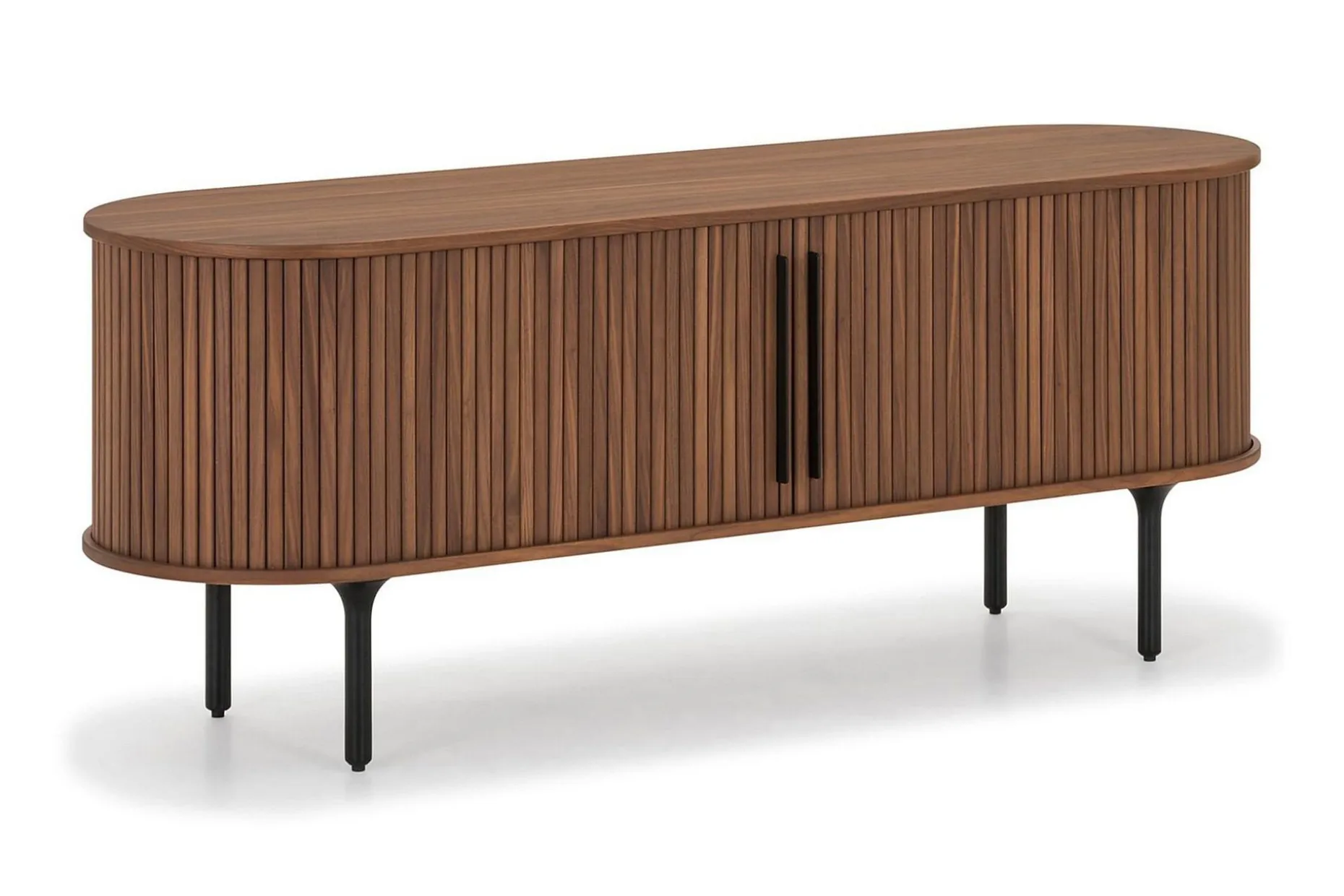 Noira Oval TV-benk Valnøtt 150x45 cm Ribbet
