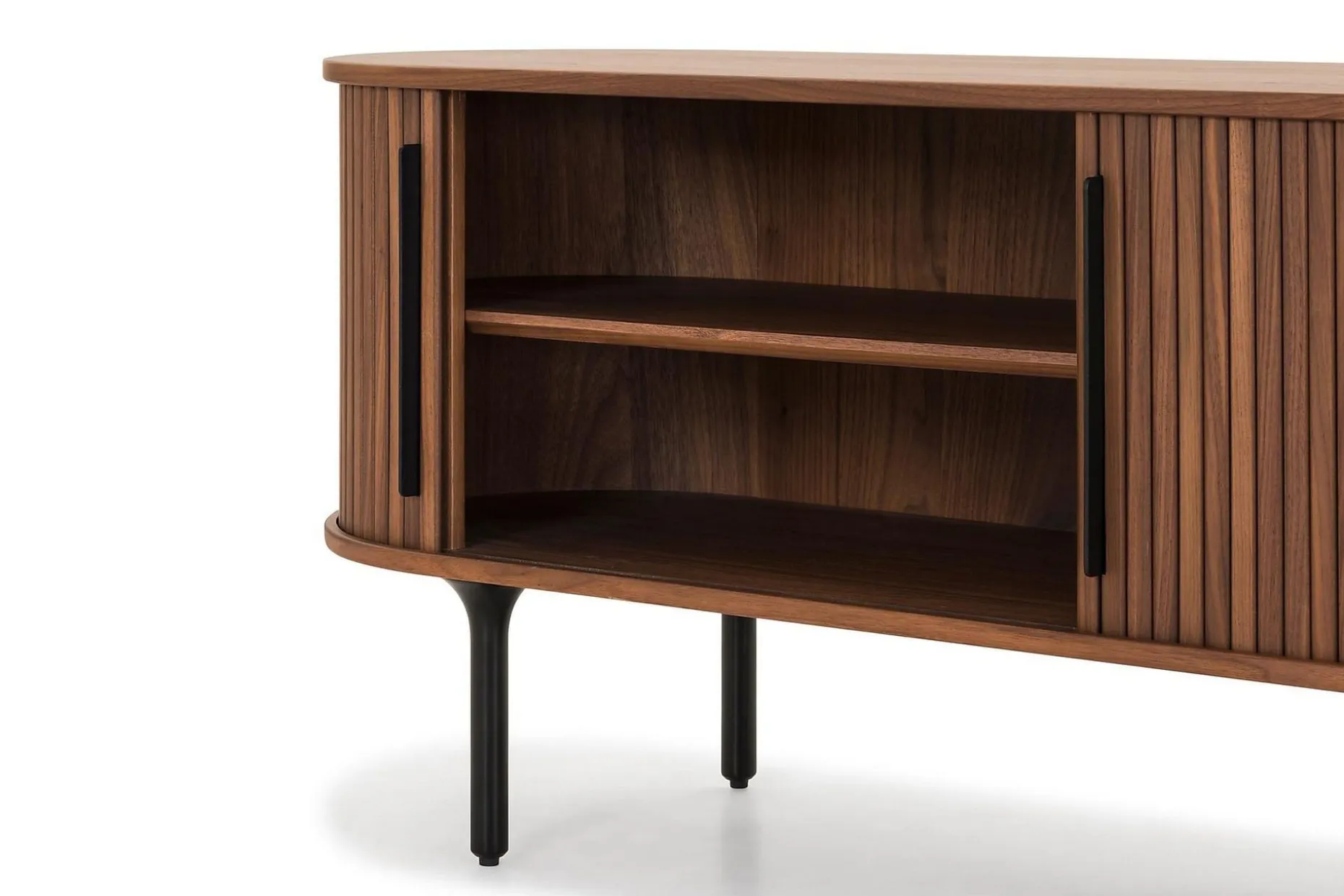 Noira Oval TV-benk Valnøtt 150x45 cm Ribbet