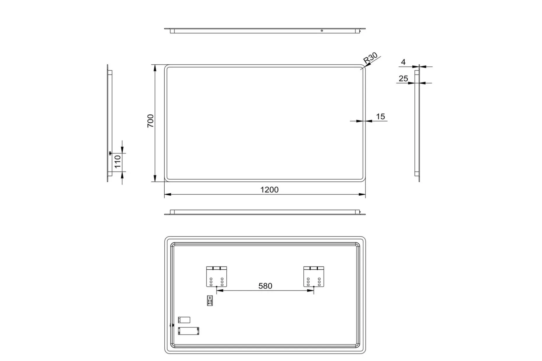 Norrbyn Baderomsspeil 70 cm LED-Lys
