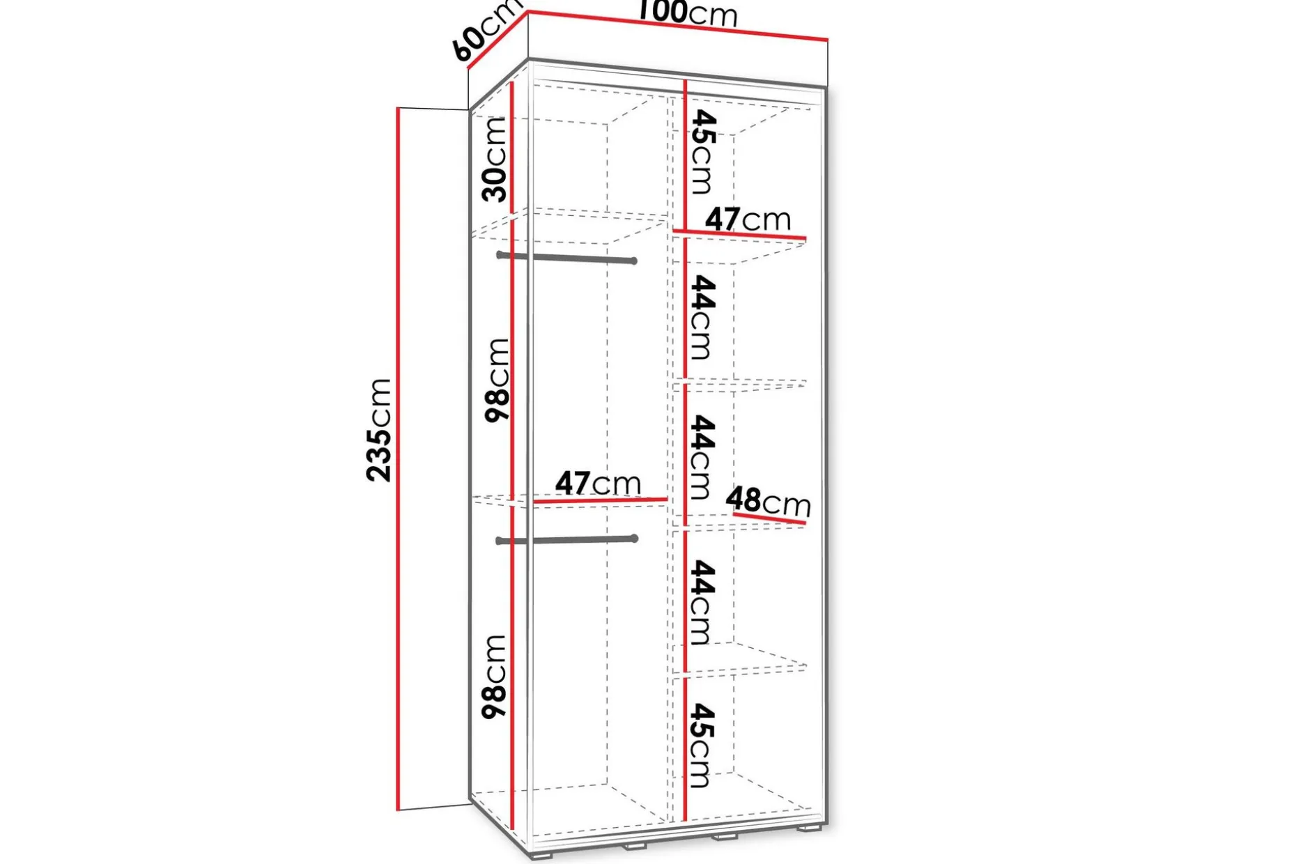 Norrebon Garderobe med Speil 100x235 cm