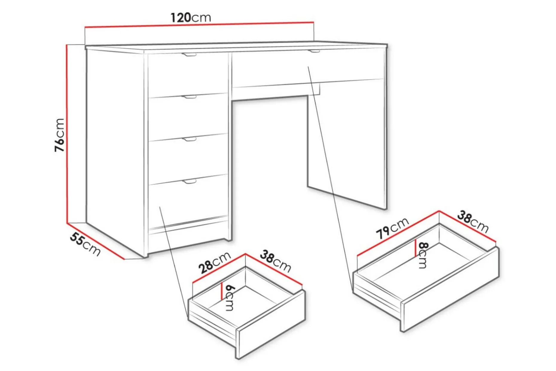 Novaj Sminkebord med oppbevaring 55 cm dyp 120 cm bred