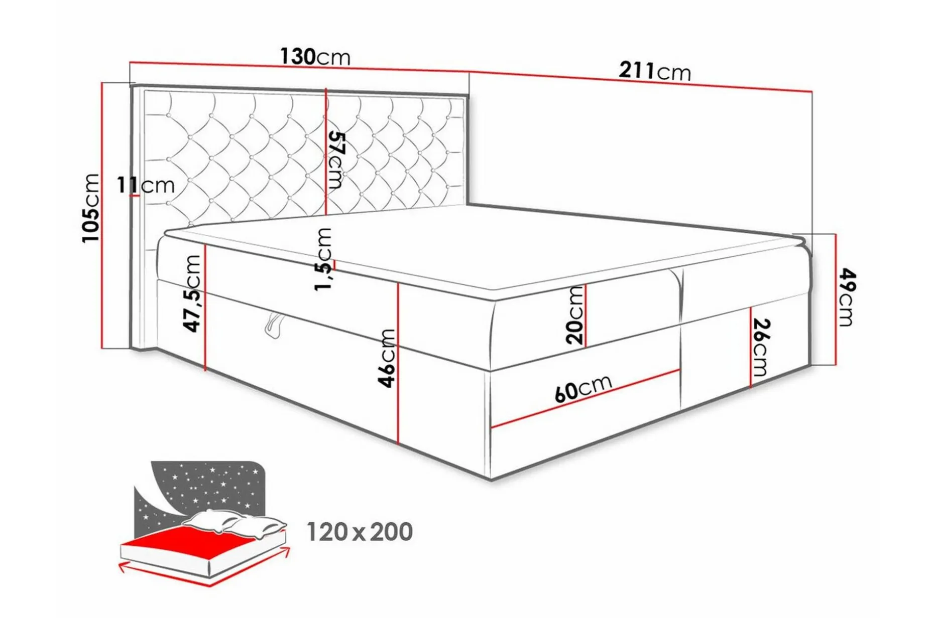 Oberting Sengeramme 120x200 cm