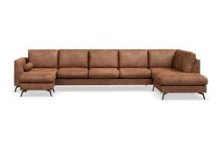 Ocean Lyx 6-seters Høyrevendt U-formet Sofa med Divan og Sjeselong + Fotskammel i Kunstlær