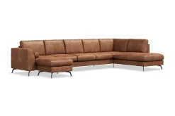 Ocean Lyx 6-seters Høyrevendt U-formet Sofa med Divan og Sjeselong + Fotskammel i Kunstlær