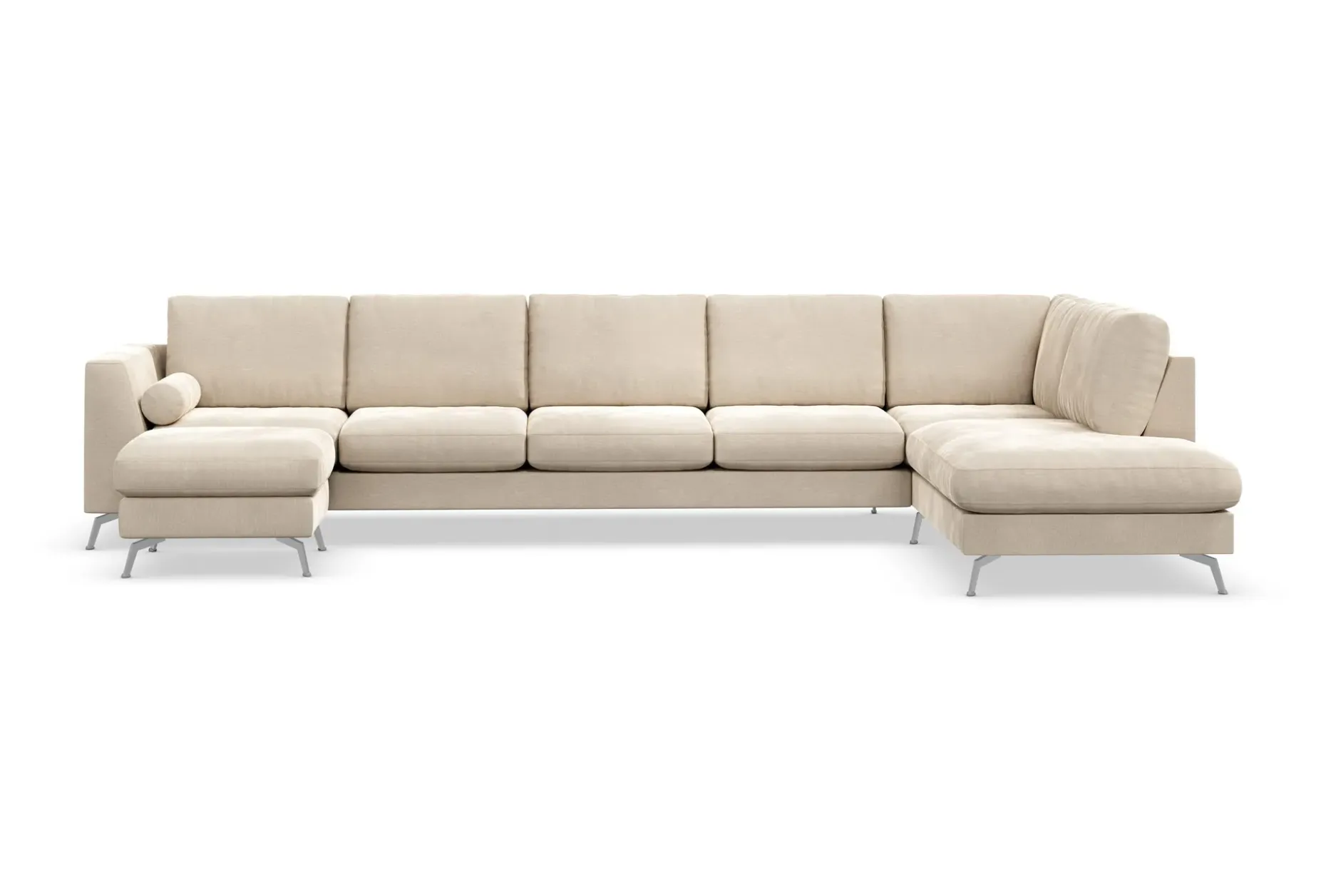 Ocean Lyx 6-seters Høyrevendt U-formet Sofa med Divan og Sjeselong + Fotskammel i Fløyel