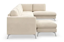 Ocean Lyx 6-seters Høyrevendt U-formet Sofa med Divan og Sjeselong + Fotskammel i Fløyel