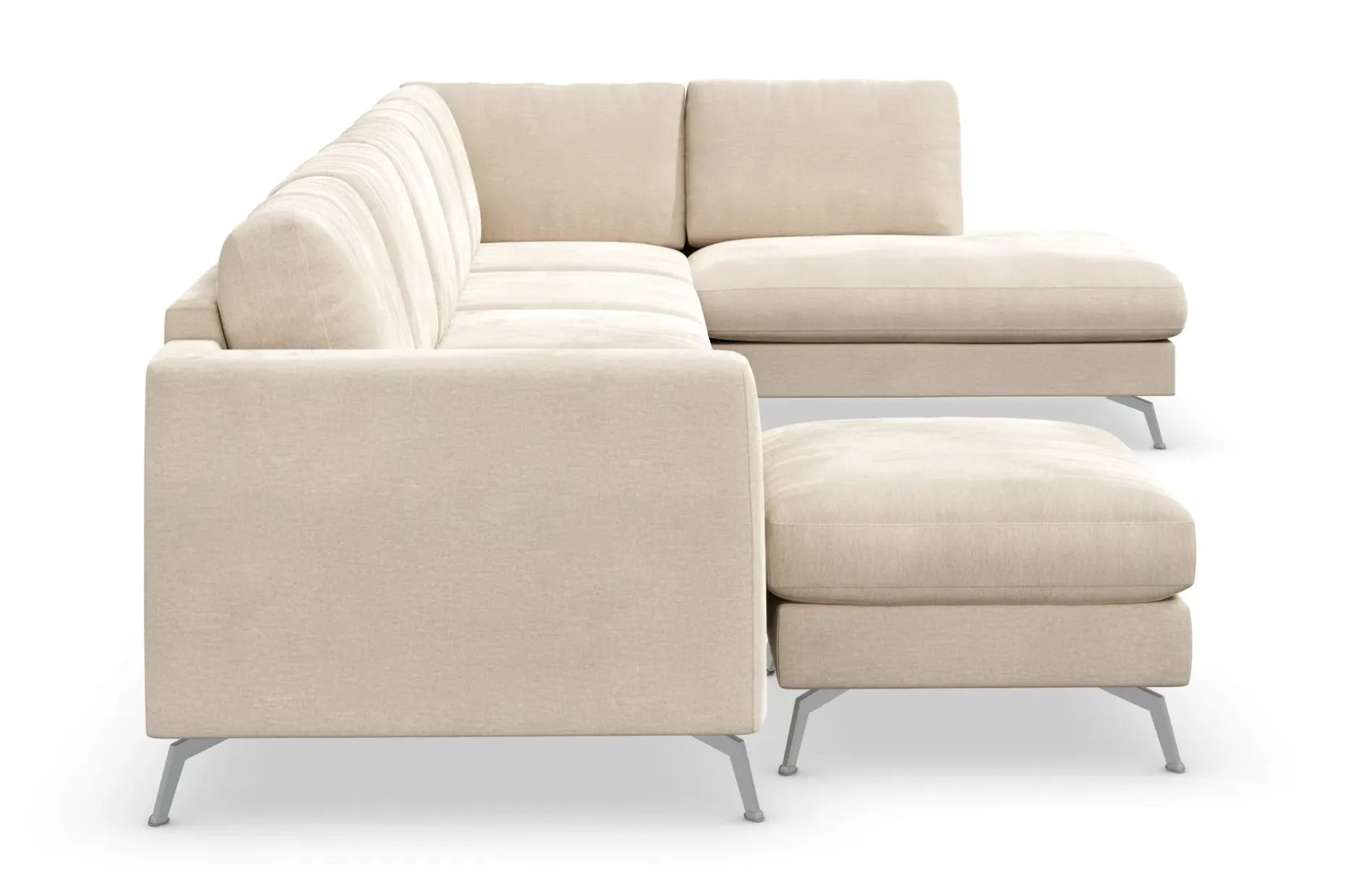Ocean Lyx 6-seters Høyrevendt U-formet Sofa med Divan og Sjeselong + Fotskammel i Fløyel