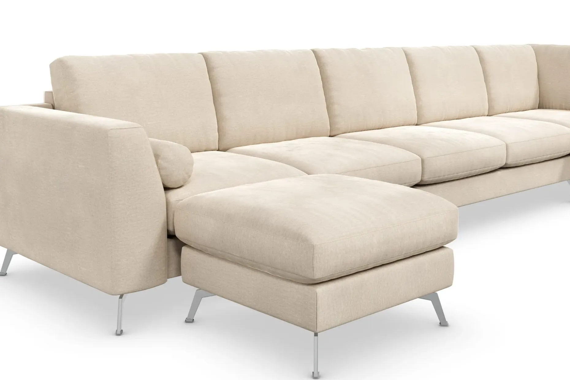 Ocean Lyx 6-seters Høyrevendt U-formet Sofa med Divan og Sjeselong + Fotskammel i Fløyel