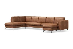 Ocean Lyx 6-seters Venstrevendt U-formet Sofa med Divan og Sjeselong + Fotskammel i Kunstlær