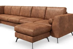 Ocean Lyx 6-seters Venstrevendt U-formet Sofa med Divan og Sjeselong + Fotskammel i Kunstlær