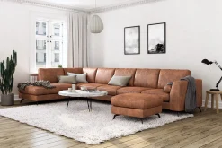 Ocean Lyx 6-seters Venstrevendt U-formet Sofa med Divan og Sjeselong + Fotskammel i Kunstlær