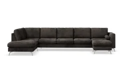 Ocean Lyx 6-seters Venstrevendt U-formet Sofa med Divan og Sjeselong + Fotskammel i Fløyel