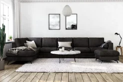 Ocean Lyx 6-seters Venstrevendt U-formet Sofa med Divan og Sjeselong + Fotskammel i Fløyel