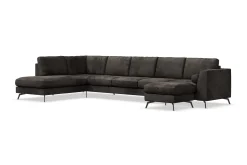 Ocean Lyx 6-seters Venstrevendt U-formet Sofa med Divan og Sjeselong + Fotskammel i Fløyel