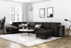 Ocean Lyx 6-seters Venstrevendt U-formet Sofa med Divan og Sjeselong + Fotskammel i Fløyel