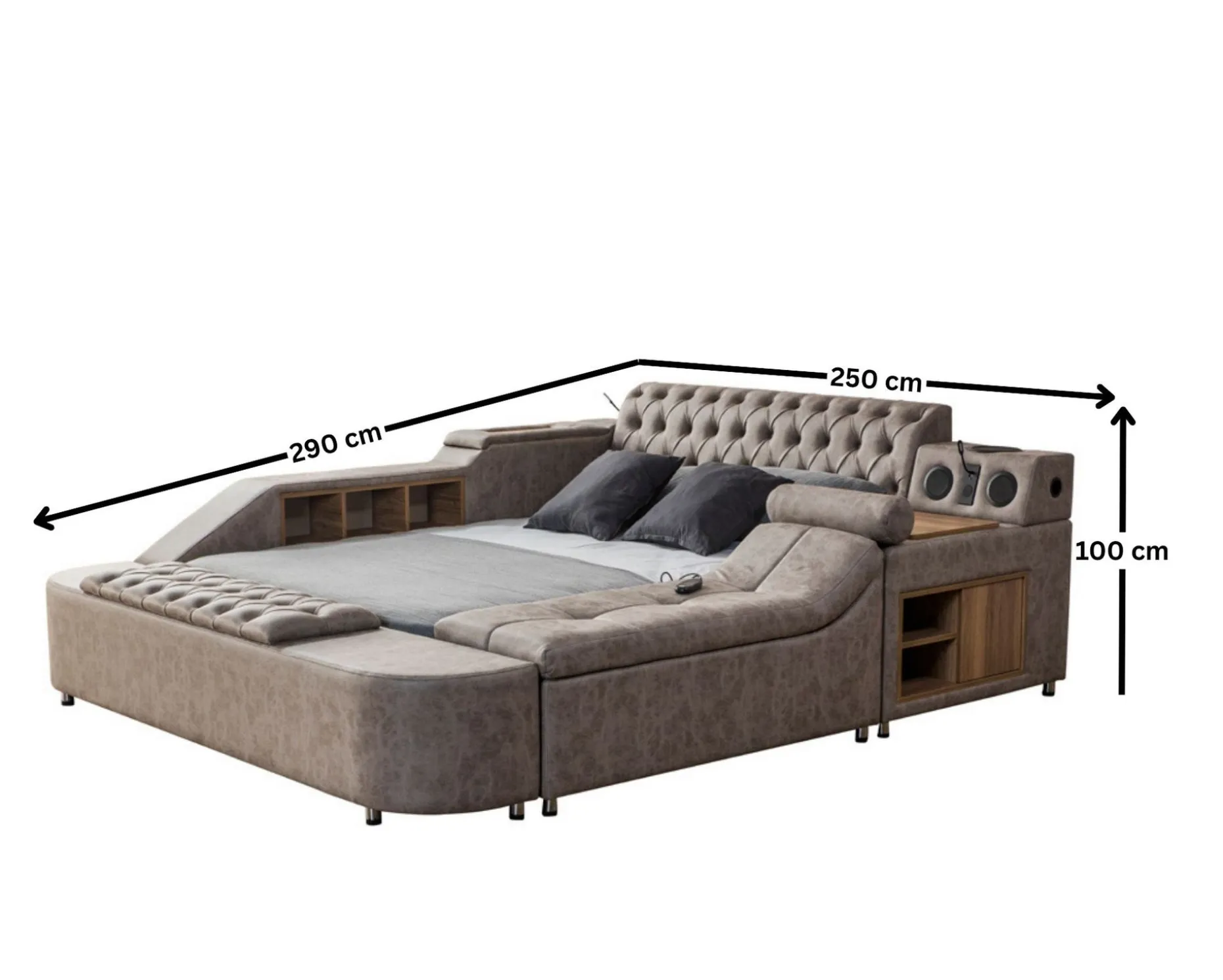 Olyvan sengepakke med benk og oppbevaring 250x290 cm kunstlær