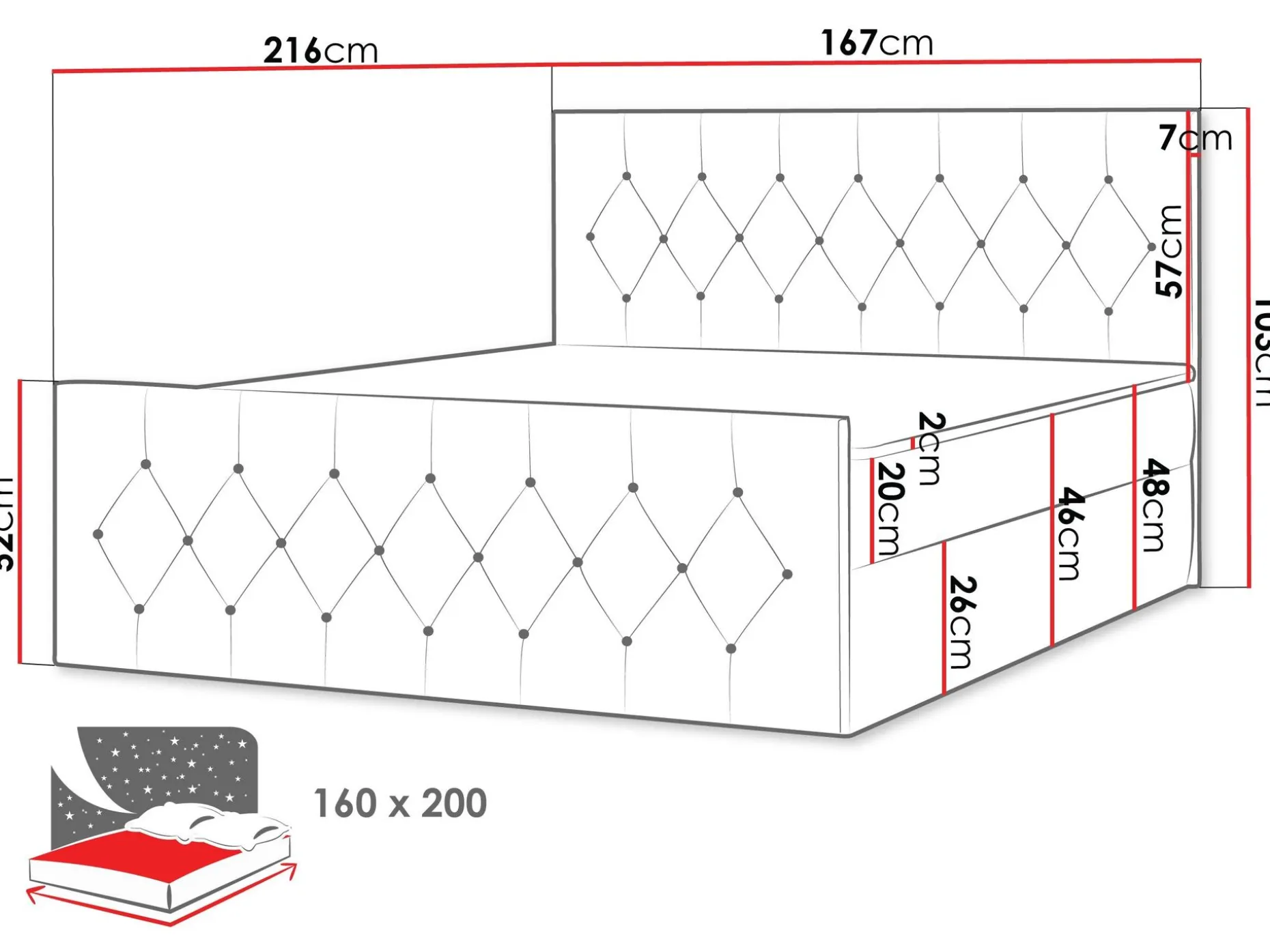 Oppbevaringsseng 167x216 cm