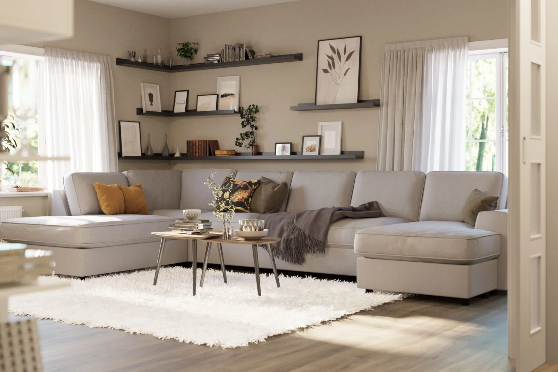 Optus Lyx 6-seters Venstrevendt U-formet Large Sofa med Divan og Sjeselong i Stoff