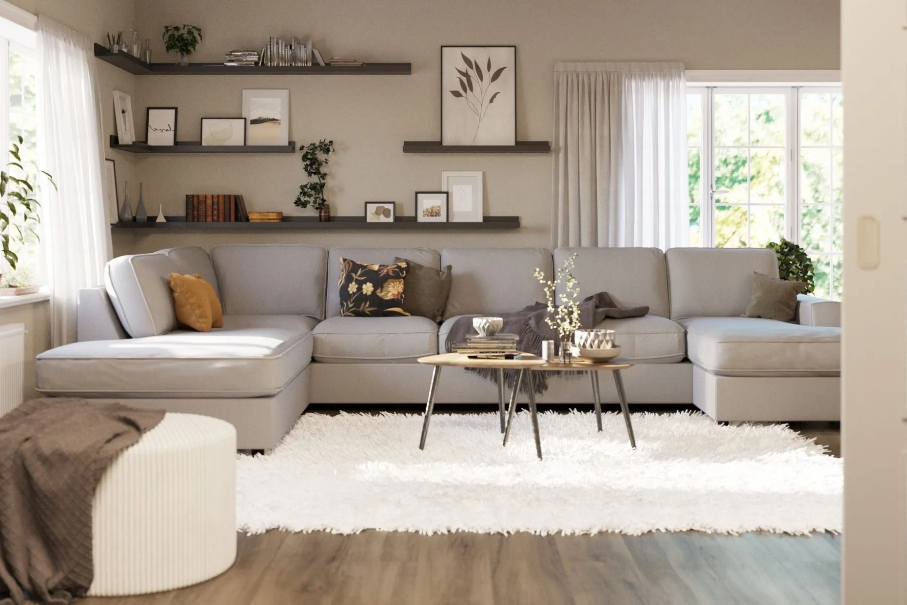 Optus Lyx 6-seters Venstrevendt U-formet Large Sofa med Divan og Sjeselong i Stoff