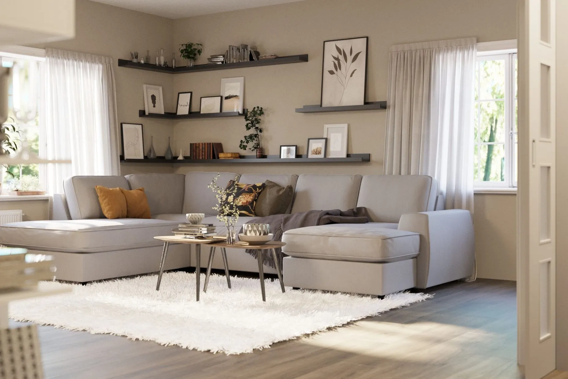 Optus Lyx 4-seters Venstrevendt U-formet Sofa med Divan og Sjeselong i Stoff