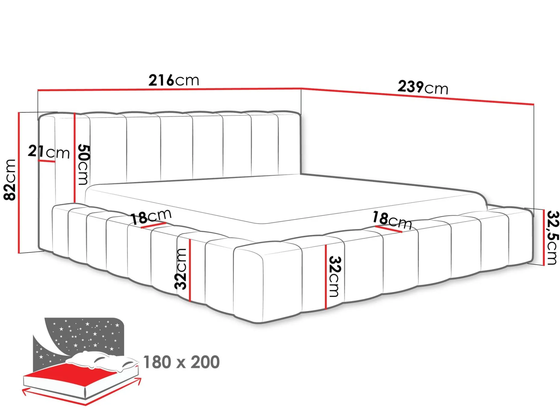 Orvinel Sengeramme 180x200 cm med Oppbevaring