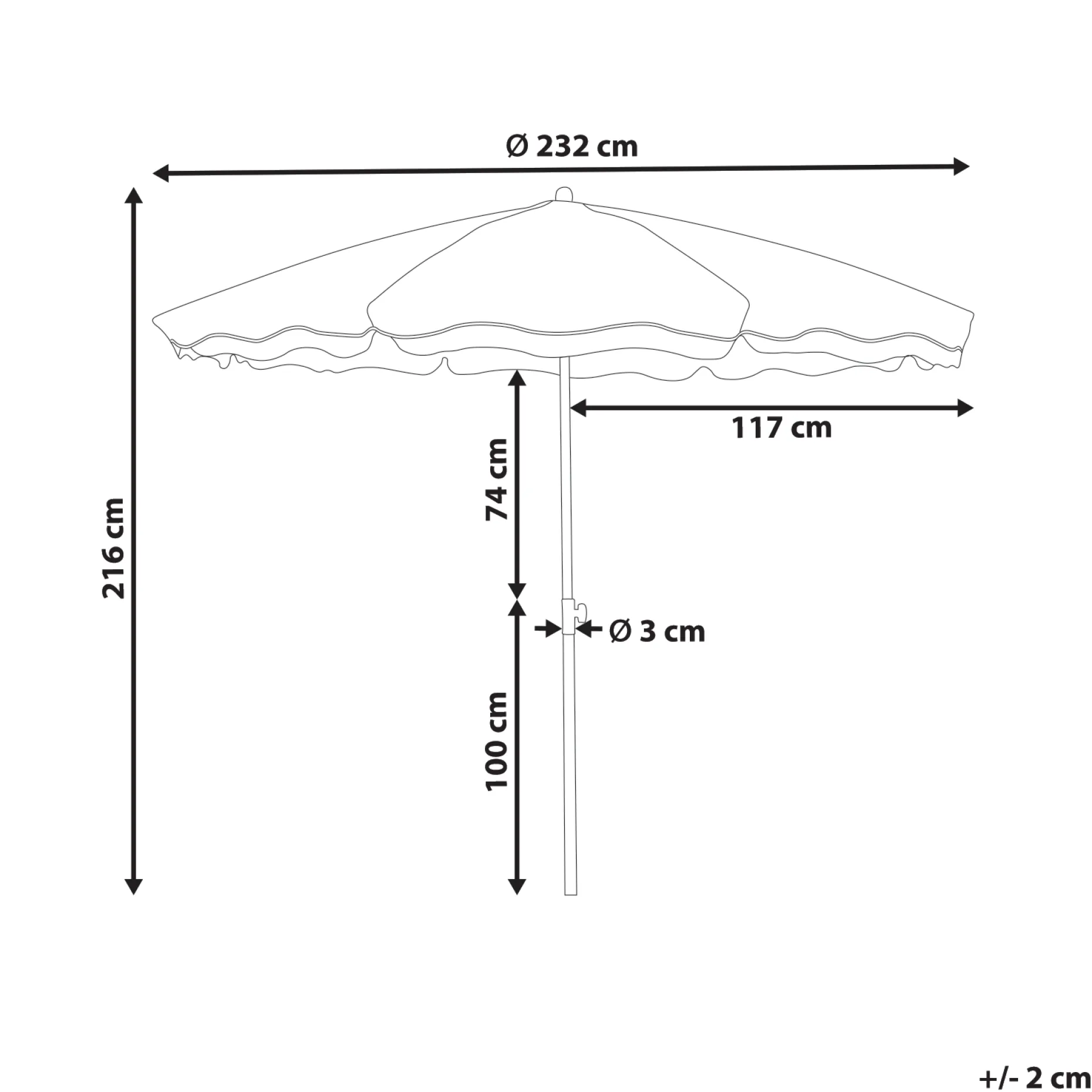 Parasoll utendørs 232 cm Sestriere