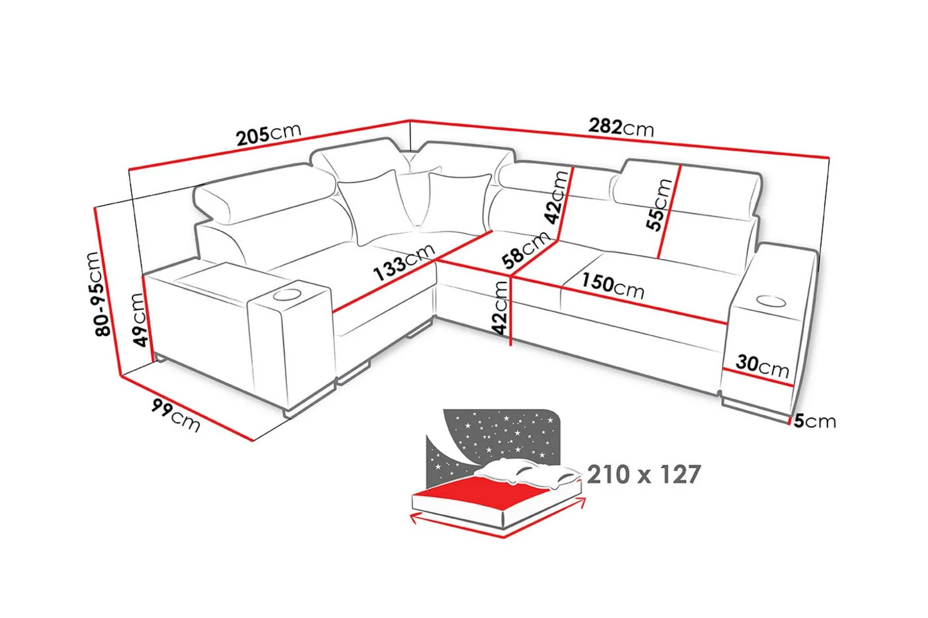 Perseo Divansovesofa 282x205x95 cm