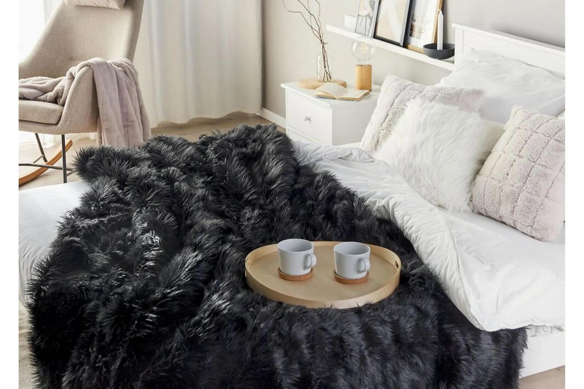 Pledd 200 x 220 cm svart DELICE