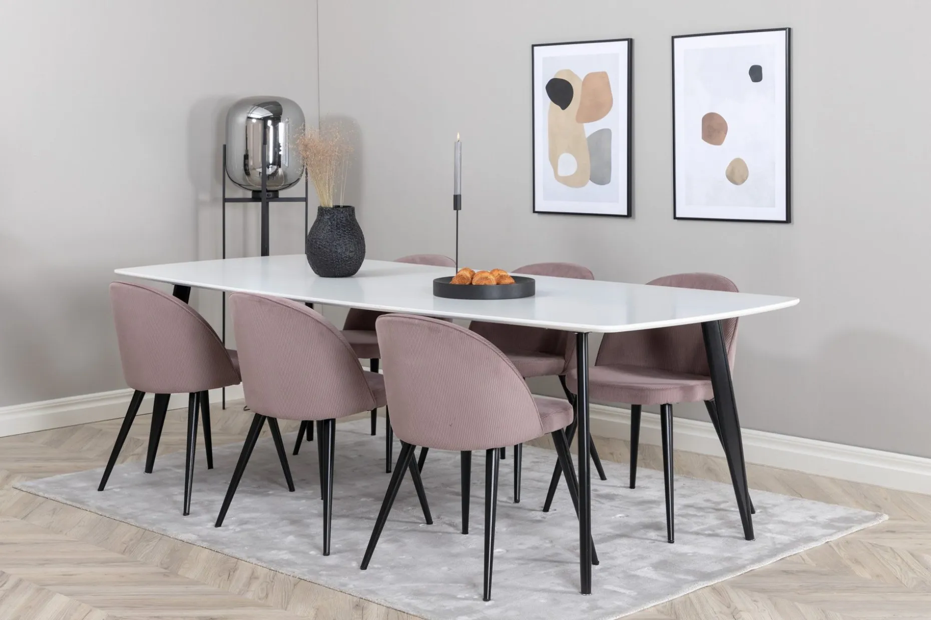 Polar Spisegruppe 240 cm Rektangulær med 6 Velvet Stoler