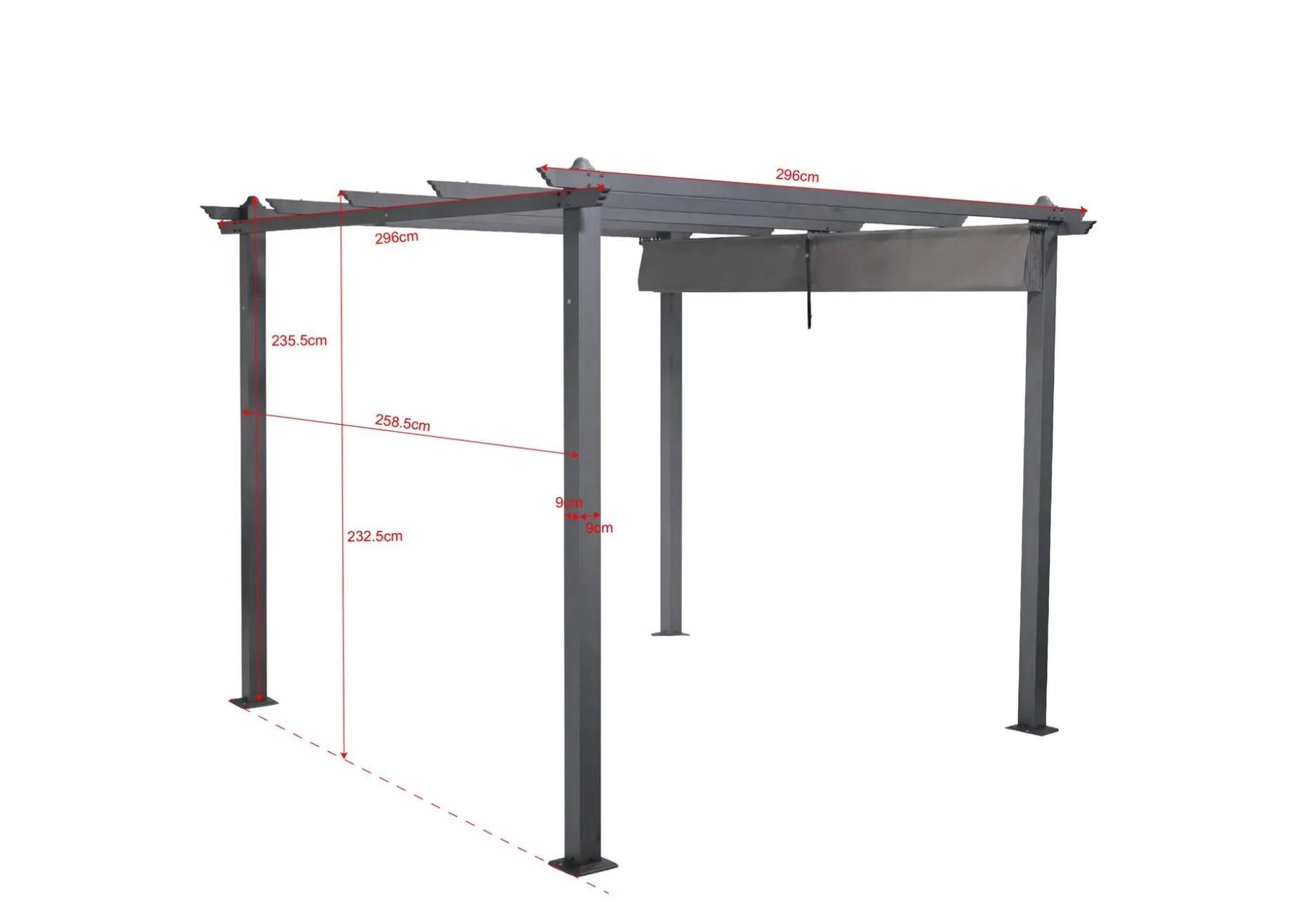 Porto pergola 3x3 m i aluminium med tak for solskjerming