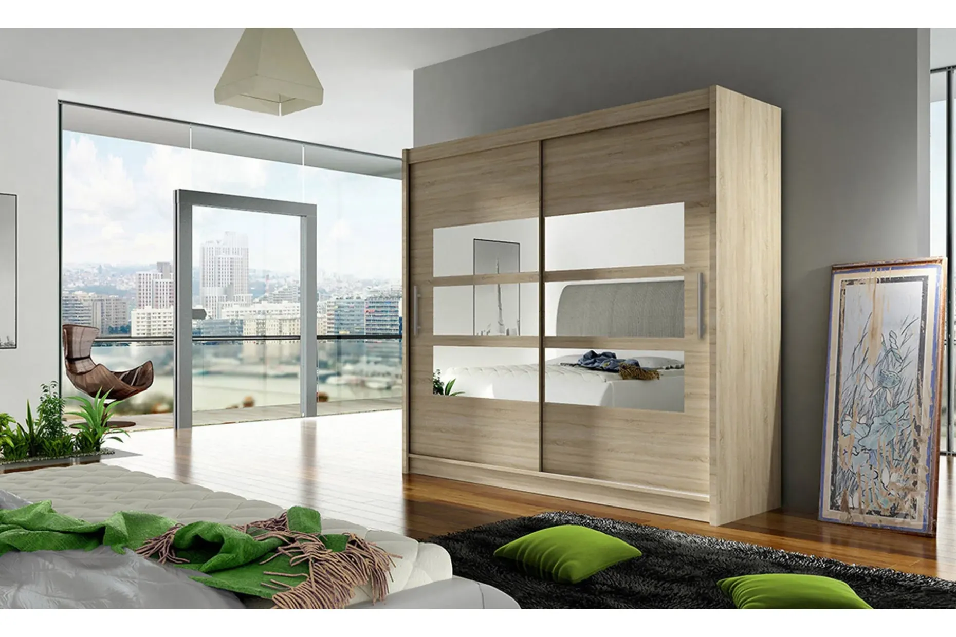 Prag Garderobe 180 cm Skyvedører Delt Speil