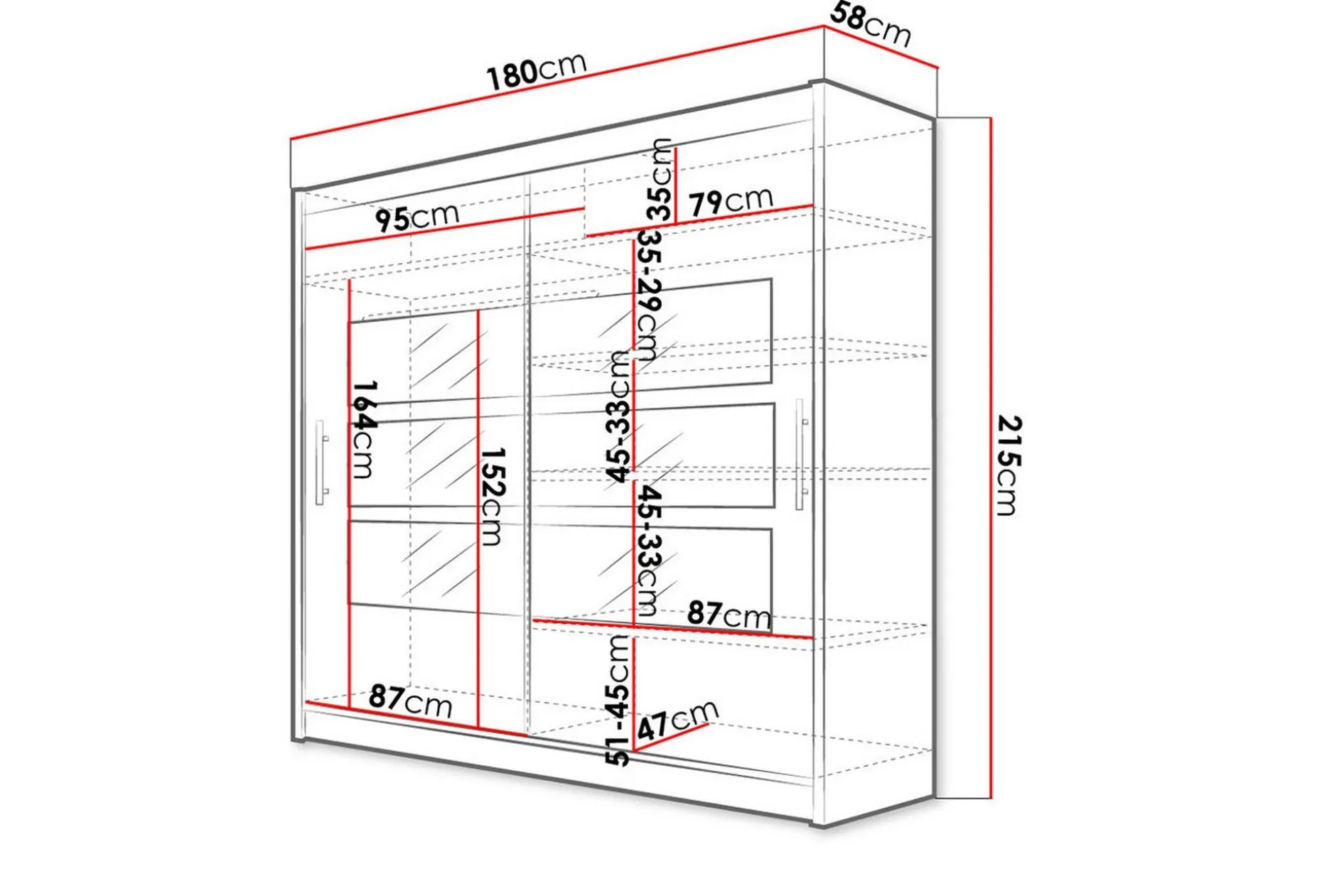 Prag Garderobe 180 cm Skyvedører Delt Speil