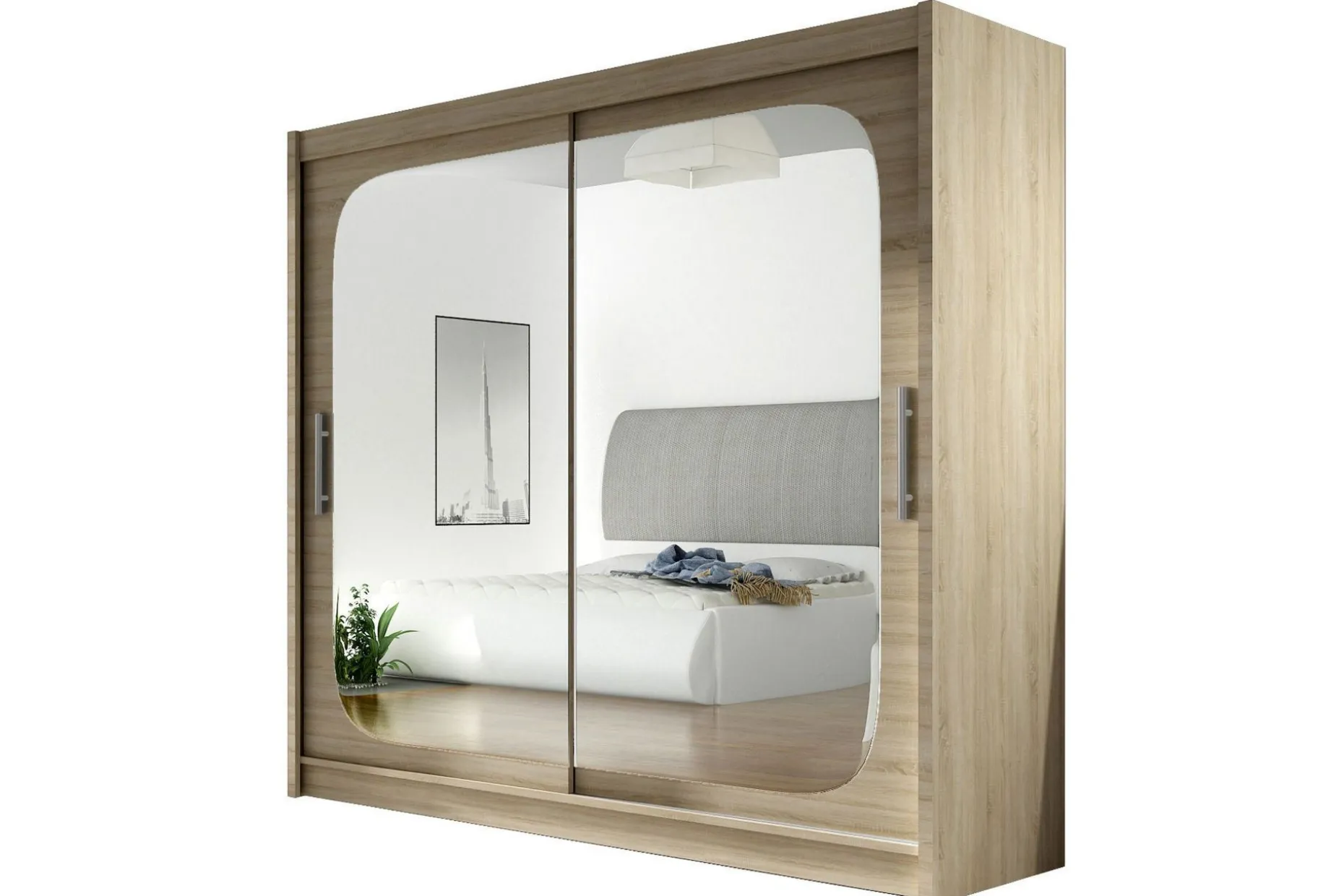 Prag Garderobe Skyvedører Firekantet Speil