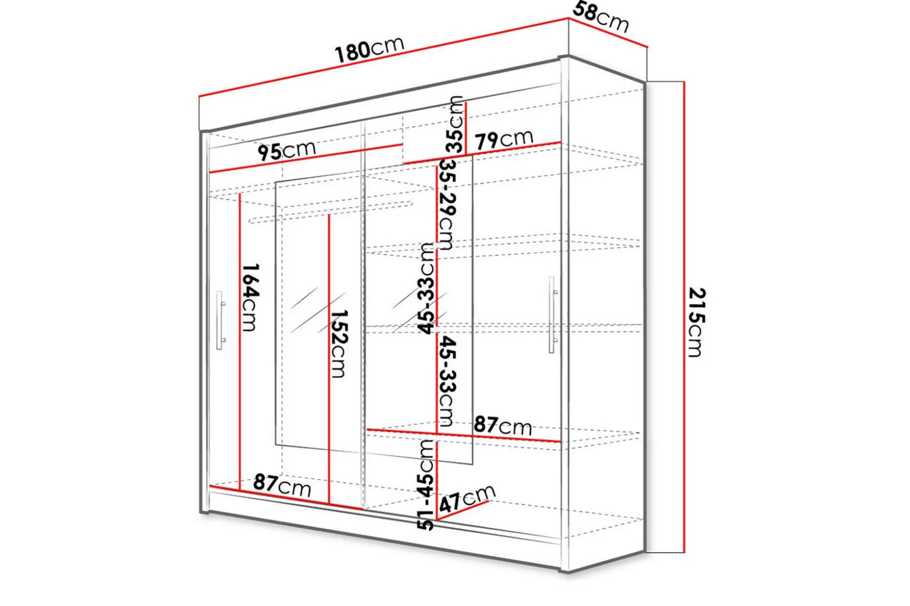 Prag Garderobe 180x57x215 cm