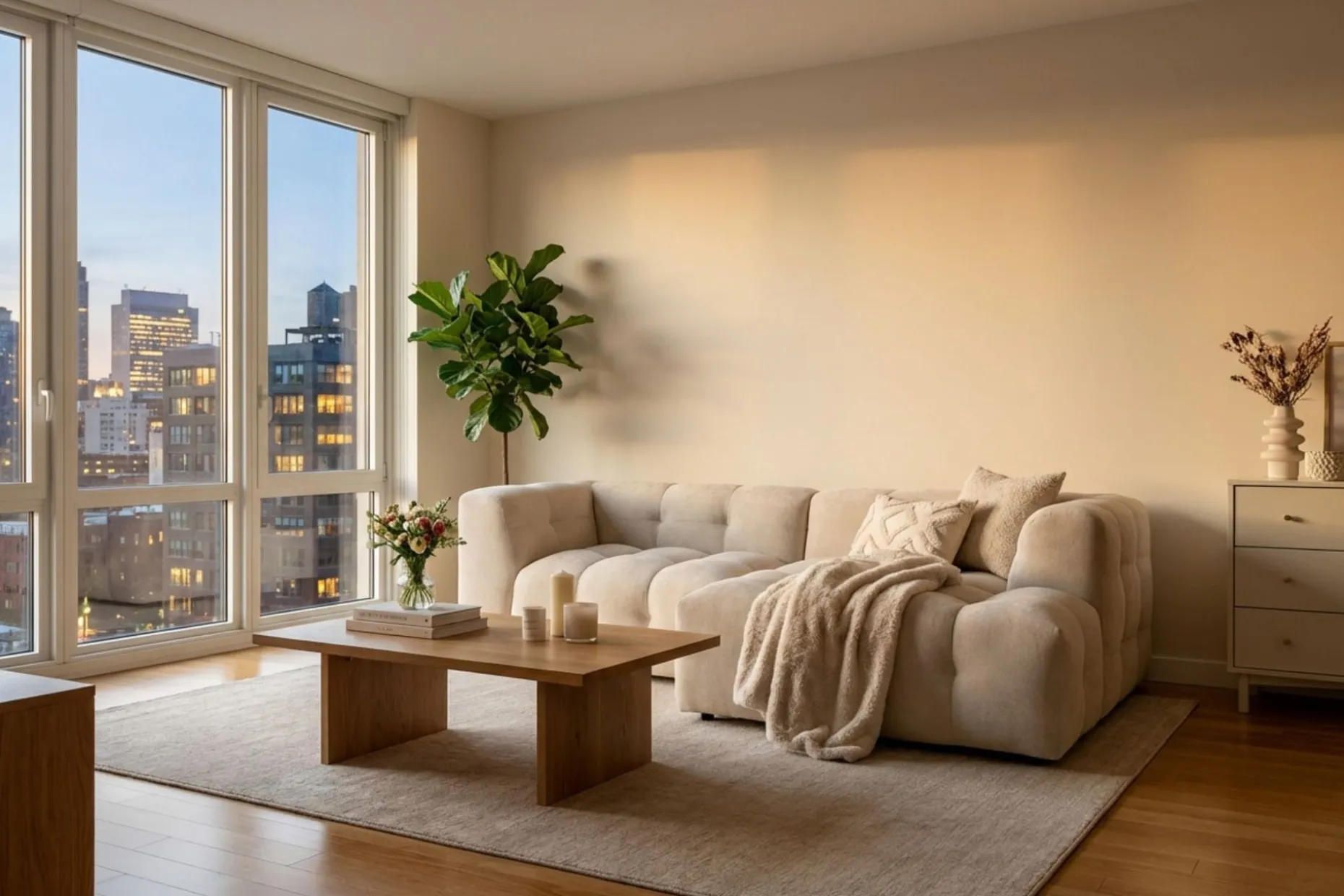Puffy 3-seters boblete sofa med divan høyre