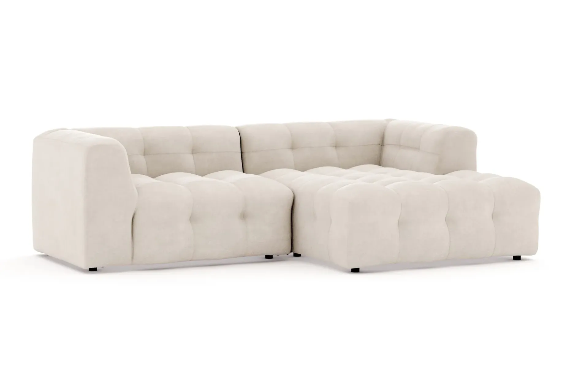 Puffy 3-seters boblete sofa med divan høyre