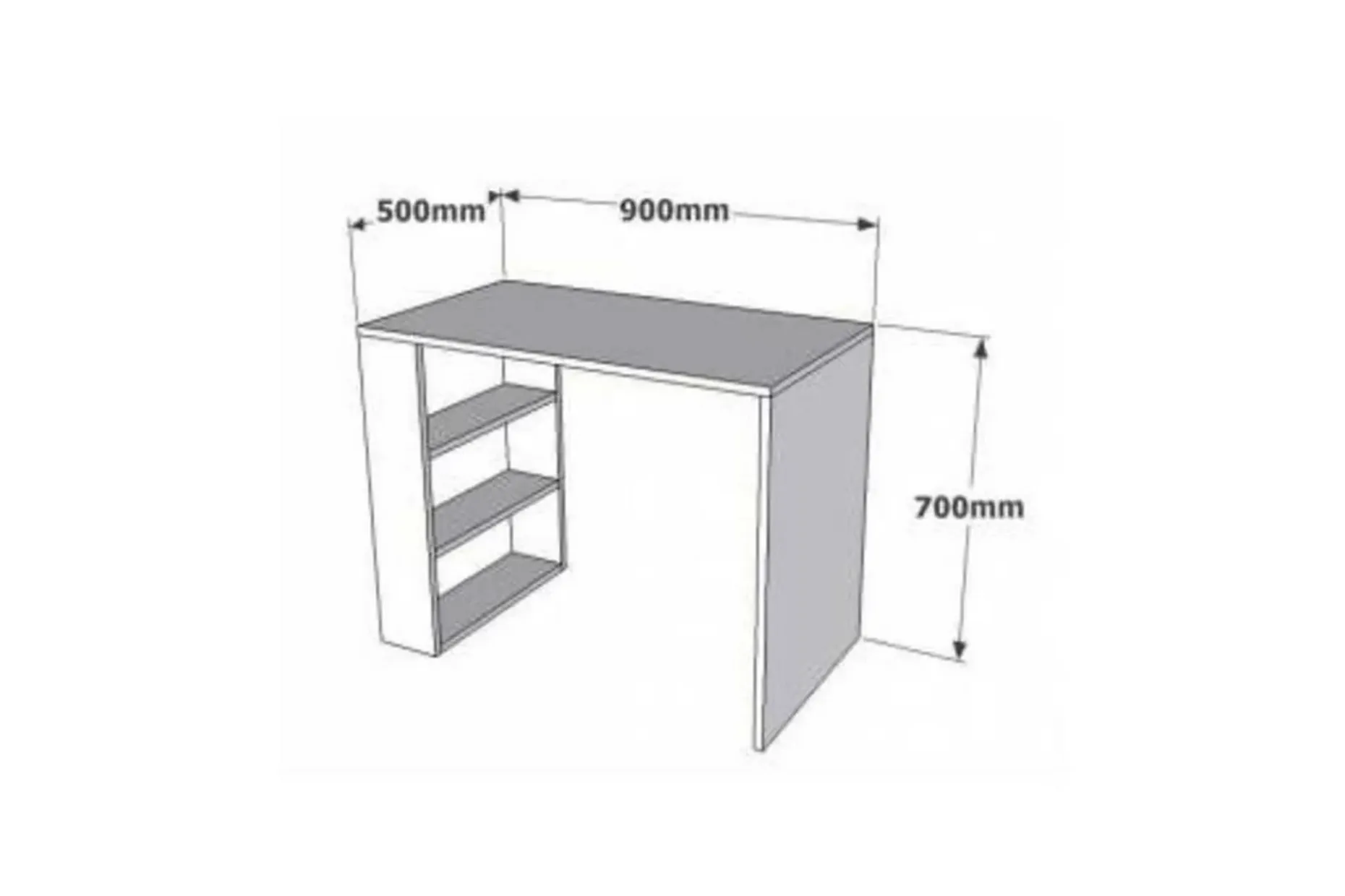 Puqa Design Skrivebord 90 cm med Oppbevaringshyller