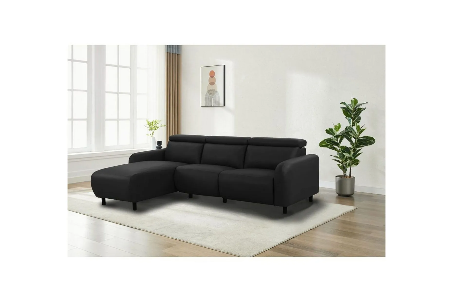 Reclinersofa med hjørne Loft24 Hjørnesofa Loft24 Skaane med elektrisk recliner Svart Venstrevendt Kunstskinn