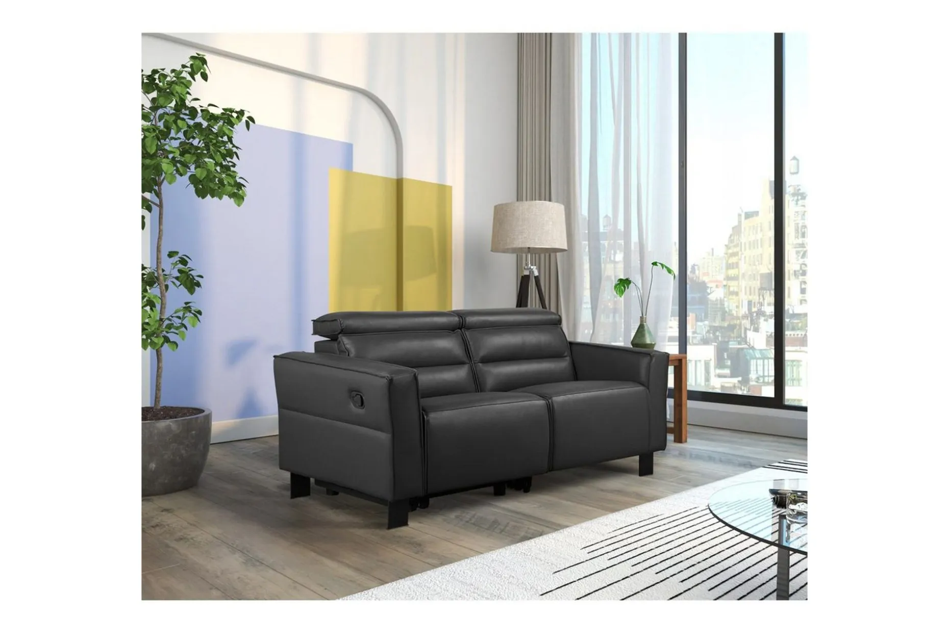 Reclinersofa uten hjørne Loft24 Sofa 2-seter Loft24 Carpari med manuelt oppfellbart fotstøtte Svart Kunstskinn