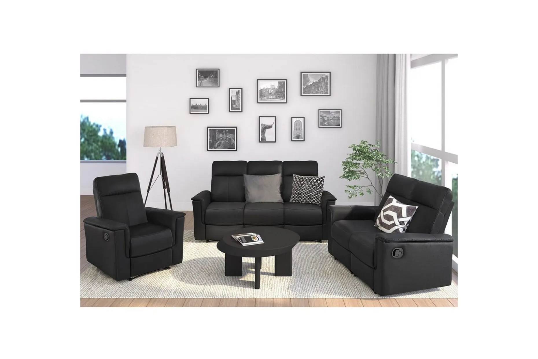 Recliner Southbrook Svart, Ekte skinn/PU/Tre/Metall, Manuell hvilestol