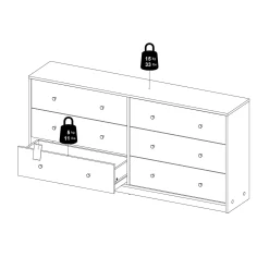 Renor Kommode dobbel kommode med 6 skuffer 143x30x68 cm