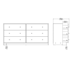 Renor Kommode dobbel kommode med 6 skuffer 143x30x68 cm