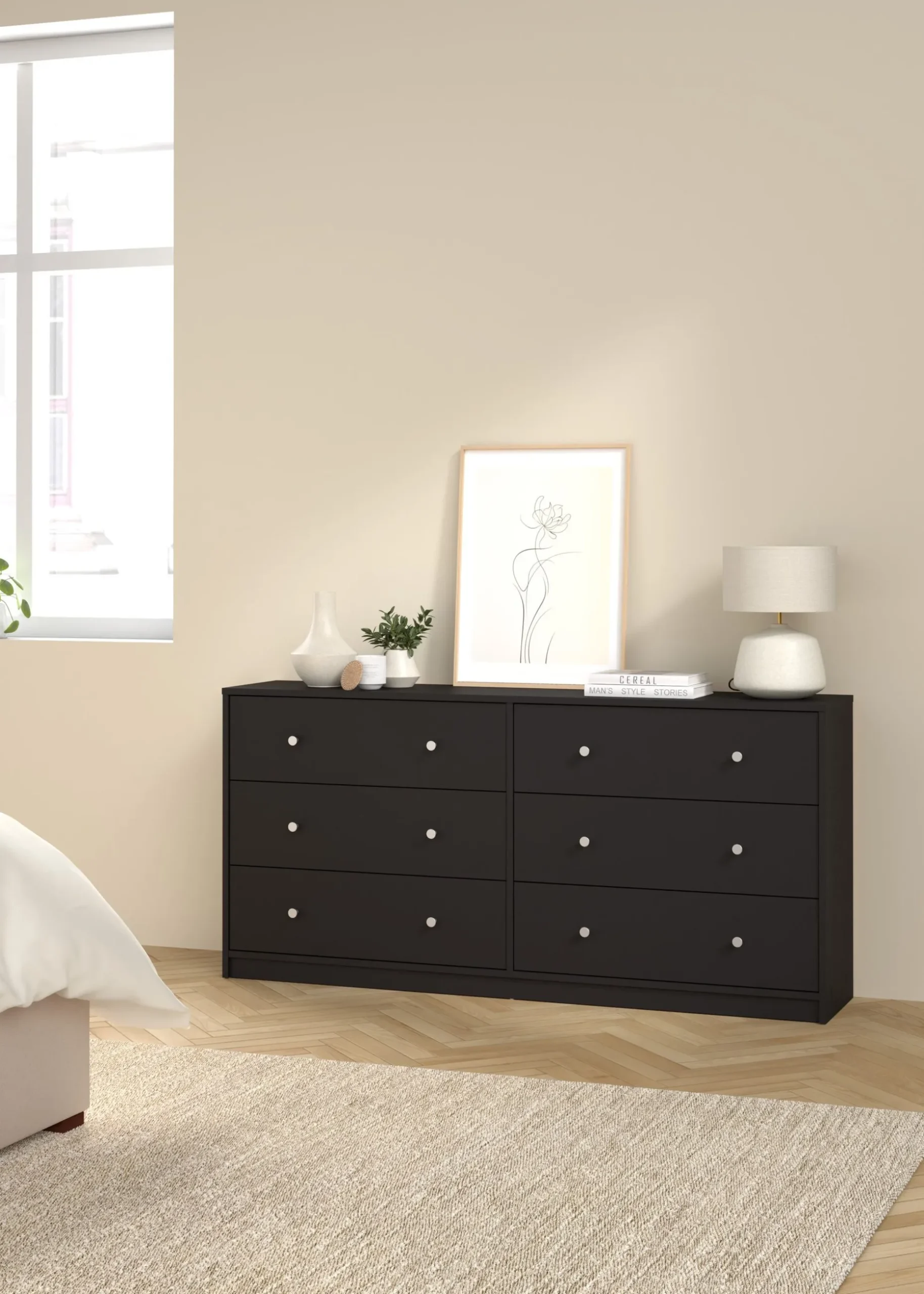 Renor Kommode dobbel kommode med 6 skuffer 143x30x68 cm