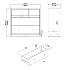 Renor Kommode 3 skuffer 72x30x68 cm