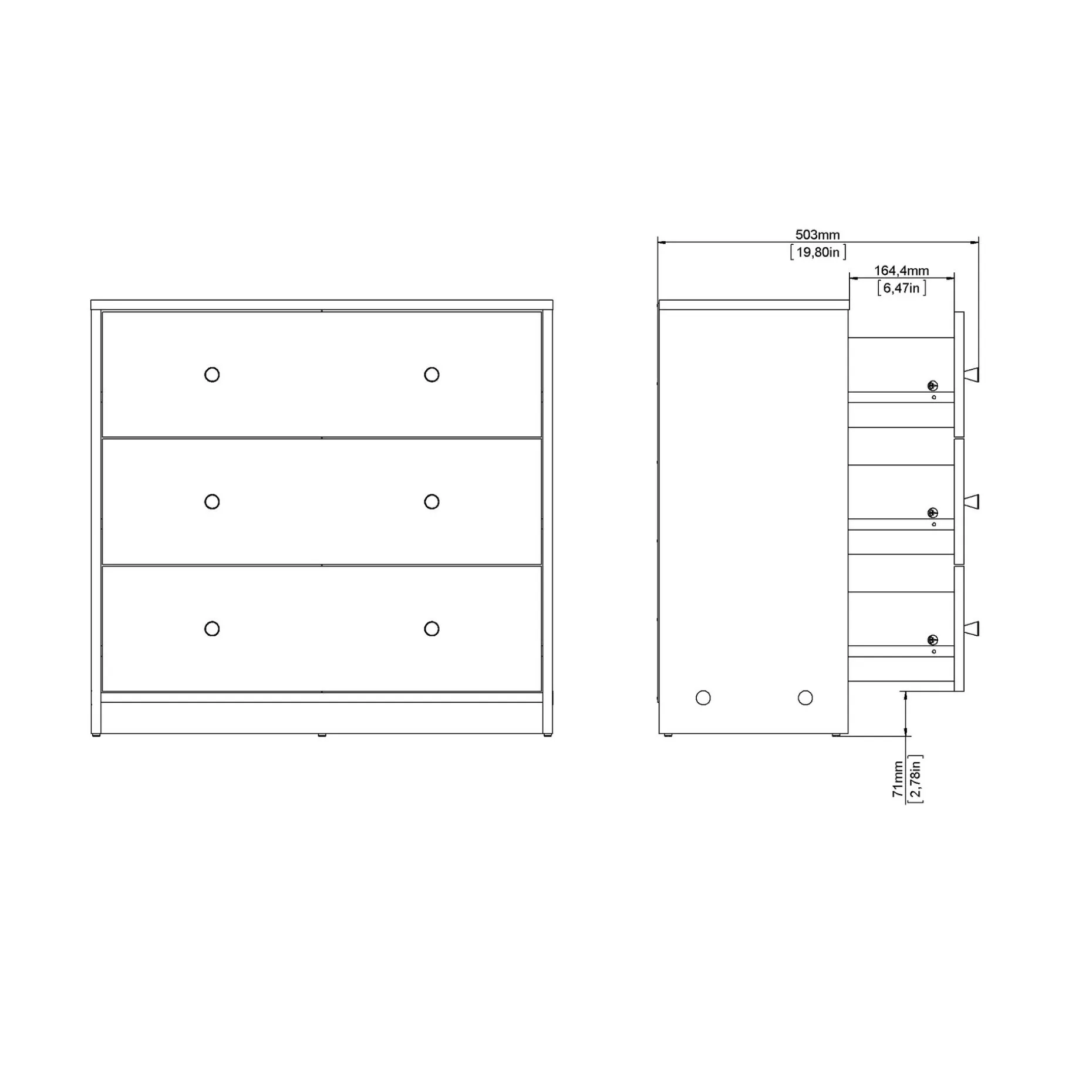 Renor Kommode 3 skuffer 72x30x68 cm