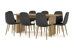 Richeto spisebord 210 cm eik + 8 stk. Nibe stol svart med eikeben